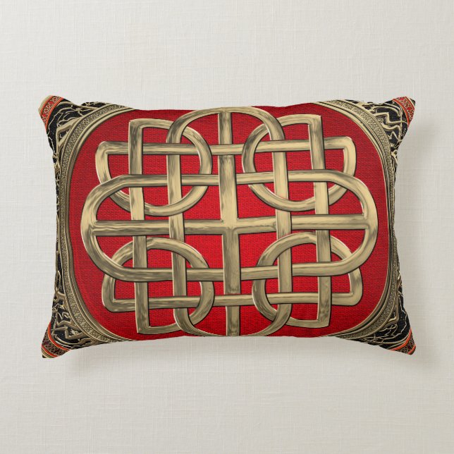 [600] Sacred Celtic Gold Knot Cross Decorative Cushion (Front)