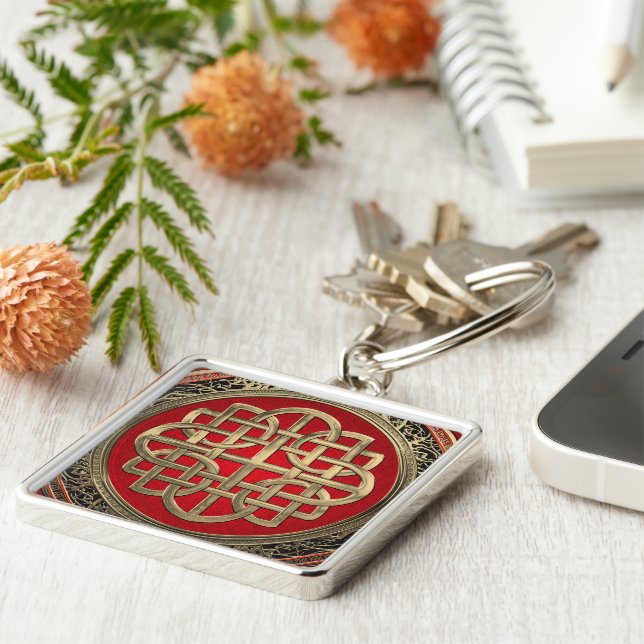 [600] Sacred Celtic Gold Knot Cross Key Ring (Side)