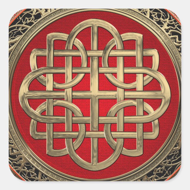 [600] Sacred Celtic Gold Knot Cross Square Sticker (Front)