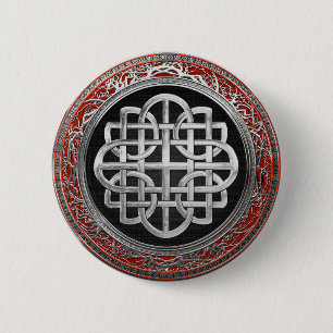[600] Sacred Celtic Silver Knot Cross 6 Cm Round Badge