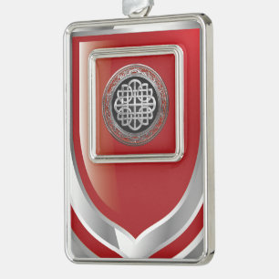 [600] Sacred Celtic Silver Knot Cross Plated Framed Ornament