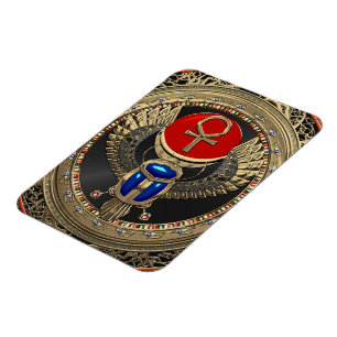 [600] Sacred Gold Egyptian Winged Scarab with Ankh Magnet