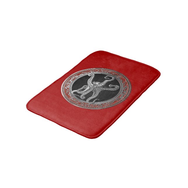 [600] Sacred Silver Octopus in Defensive Posture Bath Mat (Angled)