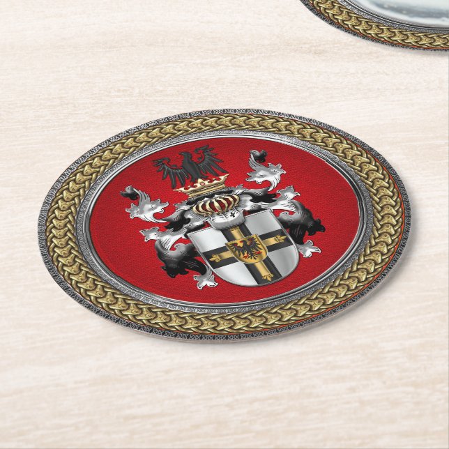[600] Teutonic Order Coat of Arms Round Paper Coaster (Angled)