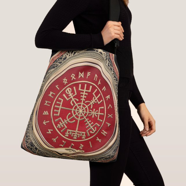 [600] Vegvisir - Viking Gold Magic Runic Compass Crossbody Bag (Close Up)