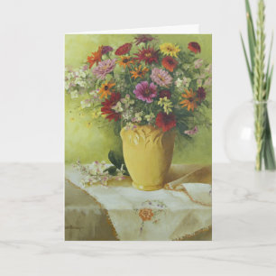6021 Zinnias in Yellow Vase Birthday Card