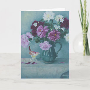 6027 Peonies in Pitcher & Bird Birthday Card