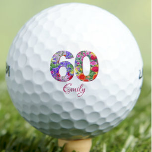60 and Amazing Sister - Colourful Floral Gift Golf Balls