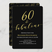 60 and Fabulous 60th Birthday Gold Black Script