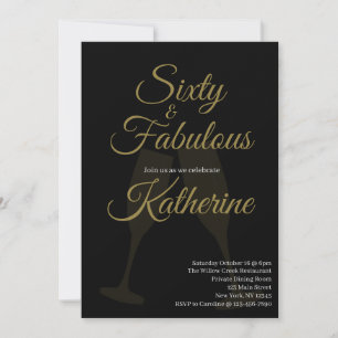 60 and Fabulous 60th Birthday Party Black Gold Invitation