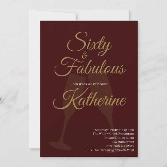 60 and Fabulous 60th Birthday Party Burgundy Gold Invitation (Front)