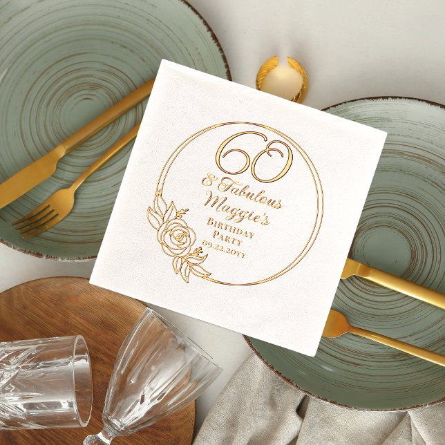 60 and Fabulous 60th Birthday Party Foil Stamped Foil Napkins (Elegant "60 and Fabulous" 60th Birthday Party Stamped Foil Napkins)