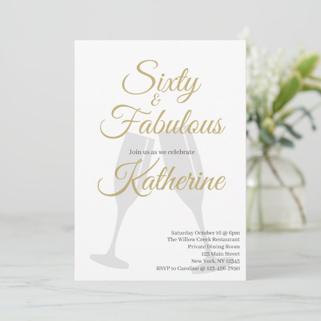 60 and Fabulous | 60th Birthday Party Gold Script Invitation (Standing Front)