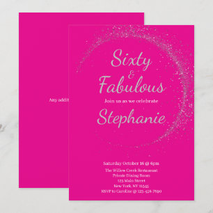 60 and Fabulous 60th Birthday Party Pink Silver Invitation