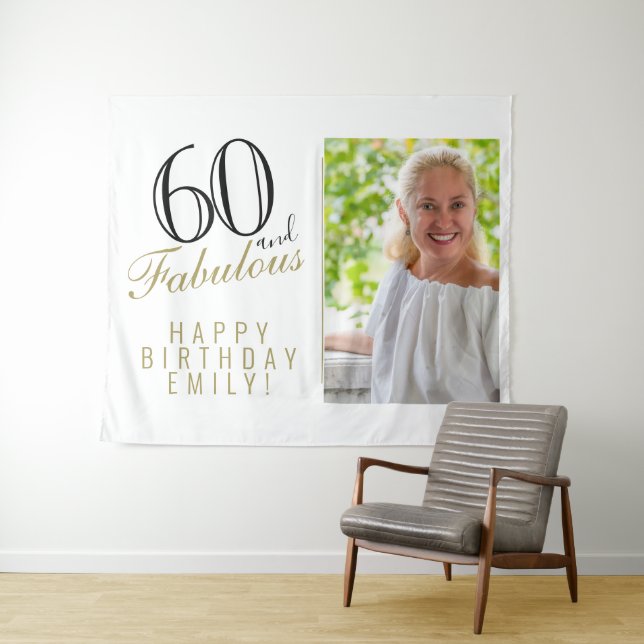 60 and Fabulous 60th Birthday Photo Backdrop Tapestry (In Situ (Horizontal))