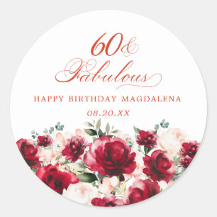 60 and Fabulous Birthday Personalised Custom Classic Round Sticker