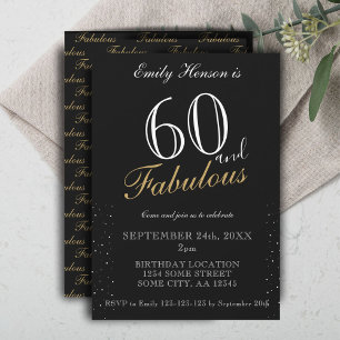 60 and Fabulous Black Elegant Script Birthday Invitation