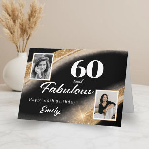 60 and Fabulous Black Gold Photo 60th Birthday Card
