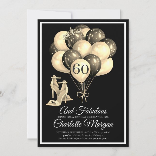 60 And Fabulous Black White High Heels Invitation (Front)