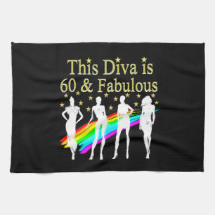 60 AND FABULOUS DAZZLING DIVA DESIGN TEA TOWEL