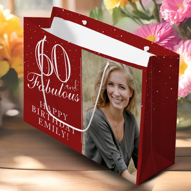 60 and Fabulous Elegant 60th Birthday Photo Large Gift Bag (Creator Uploaded)
