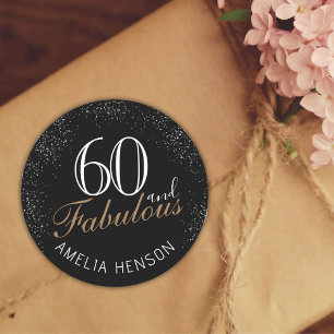 60 and Fabulous Elegant Black 60th Birthday Classic Round Sticker