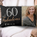 60 and Fabulous Elegant Black 60th Birthday Photo Lumbar Cushion<br><div class="desc">60 and Fabulous Elegant Black 60th Birthday Photo Lumbar Pillow. The background is black. Personalise the sign with your photo,  your name and make your own 60th birthday gift for a woman.</div>