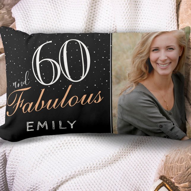60 and Fabulous Elegant Black 60th Birthday Photo Lumbar Cushion (Creator Uploaded)