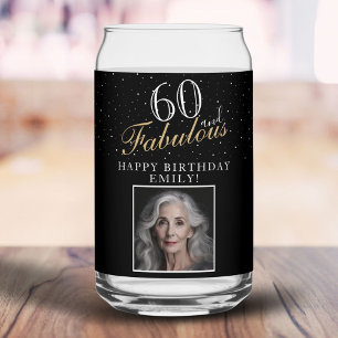 60 and Fabulous Elegant Black Photo 60th Birthday Can Glass