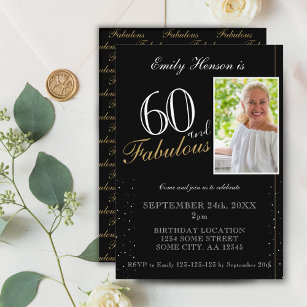 60 and Fabulous Elegant Black Photo Birthday  Invitation