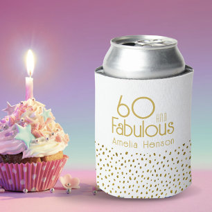 60 and Fabulous Elegant Gold Glitter 60th Birthday Can Cooler