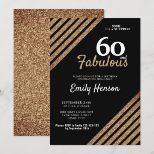 60 and Fabulous Elegant Gold Glitter 60th Birthday Invitation