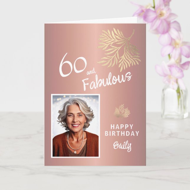 60 and Fabulous Foliage 60th Birthday Photo Card (Orchid)