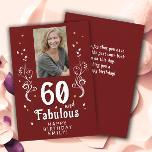 60 and Fabulous Foliage Red 60th Birthday Photo Card