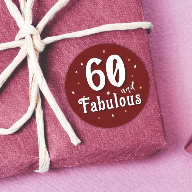 60 and Fabulous Glitter Red 60th Birthday Classic Round Sticker (Creator Uploaded)