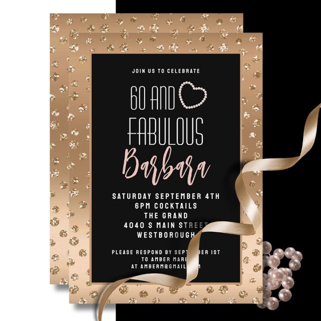 60 and Fabulous Gold Black Blush Pink Birthday  Invitation (Creator Uploaded)