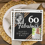 60 and Fabulous Gold Glitter 2 Photo 60th Birthday Napkin<br><div class="desc">60 and Fabulous Gold Glitter 2 Photo 60th Birthday Party Napkins. Add your photos - you can use an old and new photo. Add your name and age.</div>