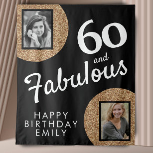 60 and Fabulous Gold Glitter 2 Photo 60th Birthday Tapestry