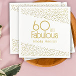 60 and Fabulous Gold Glitter 60th Birthday  Napkin<br><div class="desc">60 and Fabulous Gold Glitter 60th Birthday Party Napkins. Modern and elegant birthday napkins with trendy typography and faux gold glitter dots. The design has a custom name. Make personalised 60th birthday napkins for her.</div>