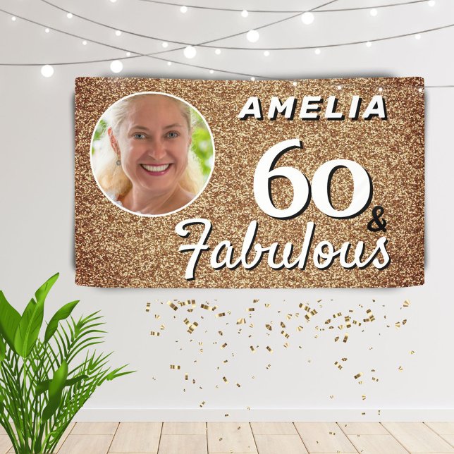 60 and Fabulous Gold Glitter 60th Birthday Photo Banner (Creator Uploaded)