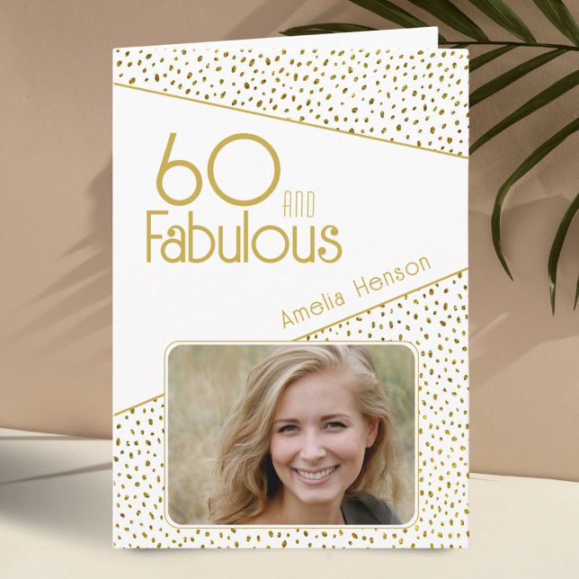 60 and Fabulous Gold Glitter Photo 60th Birthday Card (Creator Uploaded)