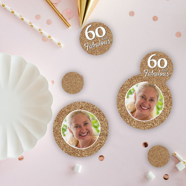 60 and Fabulous Gold Glitter Photo 60th Birthday Confetti (Creator Uploaded)