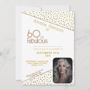 60 and Fabulous Gold Glitter Photo 60th Birthday Invitation