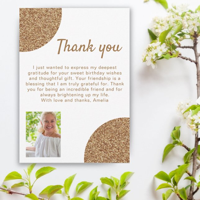 60 and Fabulous Gold Glitter Photo 60th Birthday Thank You Card (Creator Uploaded)