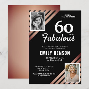 60 and Fabulous Gold Rose 2 Photo Birthday Invitation