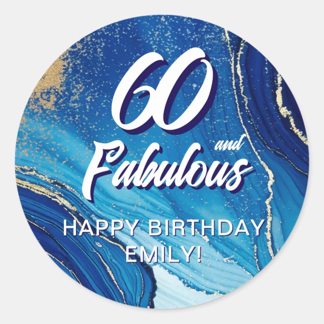 60 and Fabulous Marble Glitter Birthday Classic Round Sticker (Front)