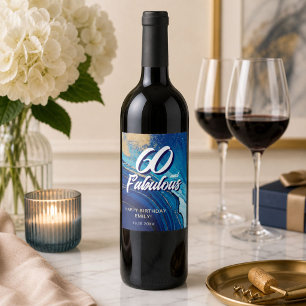 60 and Fabulous Marble Glitter Birthday Wine Label