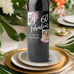 60 and Fabulous Pink Glitter 2 Photo 60th Birthday Wine Label<br><div class="desc">60 and Fabulous Pink Glitter 2 Photo Surprise 60th Birthday Wine Label. Stunning labels with “60 and Fabulous” text and pink glitter on a black background. Featuring sparkly faux-glitter brush strokes, and space for two personal photos, this elegant design is perfect for honouring a fabulous woman’s milestone birthday. Fully customisable...</div>