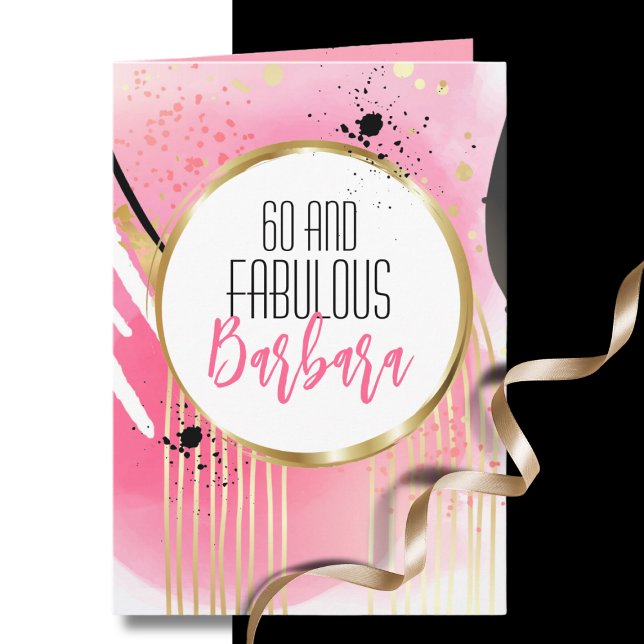 60 and Fabulous Pink Gold Black 60th Birthday Card (Creator Uploaded)