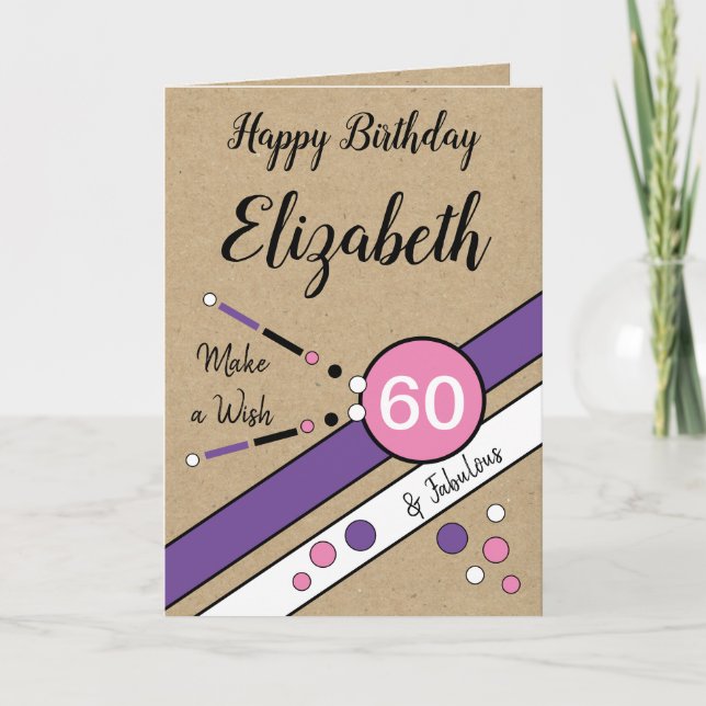 60 and fabulous pink purple 60th rustic Birthday Card (Front)